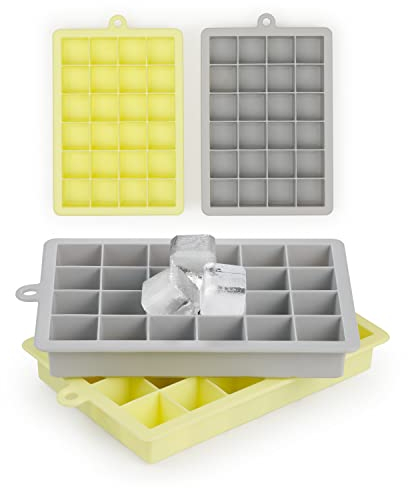 Blumtal stampo ghiaccio silicone 2x24 - stampo ghiaccio con coperchio - stampi ghiaccio per cocktail da 2,6cm - cubetti ghiaccio silicone in M - stampi per ghiaccio stampo senza BPA - grigio e giallo