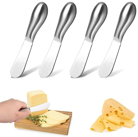 Clarmonde Spreader Knife Set,4-Piece Cheese and Butter Spreader Knives, Stainless Steel, Gifts for Father's Day/Chris (4 Silver Round Cheese Knife Set)