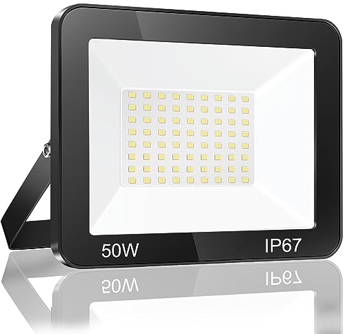 YIQIBRO 50W LED Strahler Außen, IP67 Wasserfest Fluter Flutlicht, 5000LM 6500K Kaltweiß Superhell LED Scheiwerfer Aussenstrahler für Lager, Garten, Garage, Hof, Terrasse
