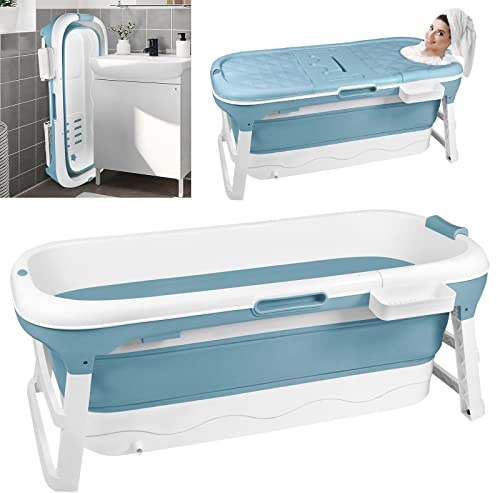 NAIZY Faltbare Badewanne 148 * 62 52cm Tragbar Klappbadewanne PP+TPE Foldable Bathtub & Faltbadewanne mit Griff Erwachsene Baby Mobile für Badezimmer SPA, Blau