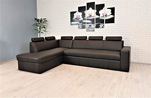 Quattro Meble Echtleder Ecksofa Antalya I 6z 270 x 185 cm dunkelbraunes Leder Sofa Couch mit Schlaffunktion, Bettkasten und Kopfstützen Eck Couch Echt Leder (185x270 cm Ecke Links)