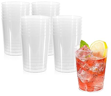 HOMESHOPA Clear Plastic Tumblers, 10oz Pack of 24 Reusable Plastic Cups, Sturdy Stackable Drinking Glasses, Transparent Party Glasses for Wedding Anniversary, Birthday, Camping, Picnic