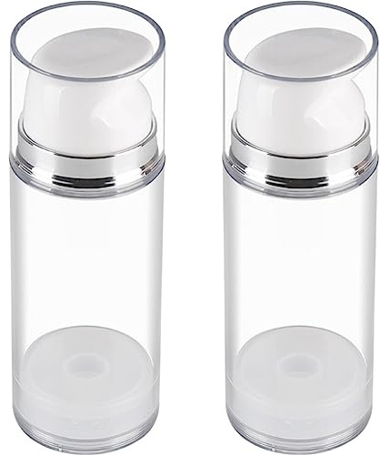 FRCOLOR 2pcs Empty Airless Pump Bottle Refillable Plastic Vacuum Pump Press Bottle Travel Cosmetic Foundation Containers Dispenser for Lotion Cream Essential Oil 100ml