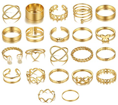 BSLVWG 22 Pcs Vintage Gold Knuckle Rings Bohemian Stackable Joint Finger Rings Retro Knot Rings for Women Pearl Open Rings Set Adjustable for Women Teen Girls