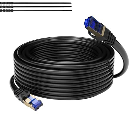 Mygatti CAT7 Outdoor Ethernet Cable 75m-Black,10 Gigabit Heavy-Duty Shielded RJ45 Network Cable,POE,SFTP, Robust UV-Resistant and Waterproof PVC+LLDPE jacket,Direct Burial,with15 Cable Ties