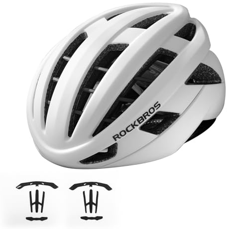 ROCKBROS Fahrradhelm Integrierter Radhelm, Leichter Cityhelm Rennradhelm, Robuster Atmungsaktiv für Mountainbikes Rennräder Unisex Erwachsene Damen und Herren L(58-62cm) Weiß-matt