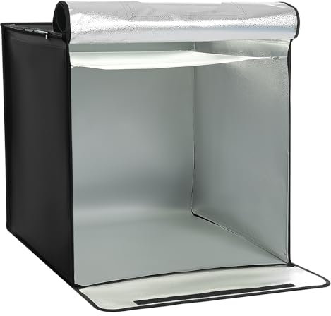 Levkitch Scatola fotografica pieghevole 60 x 60 x 60 cm, tenda luminosa per studio fotografico, 5500 K, dimmerabile, set con 120 luci a LED e 5 sfondi fotografici