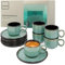 SÄNGER Fiji | Espressotassen Set Steingut 12 teilig, Mokka Tassen Set 6 Personen, Tassen & Untertassen Espresso Tassen spülmaschinenfest mikrowellenfest Tassenset dunkelgrün 80 ml | VALUE COLLECTION