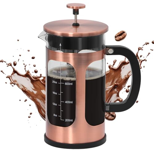 Panana 1000ml Cafetiere 8 Cup French Press Coffee Maker, Coffee Press and Tea Maker with Reusable Filters, Heat Resistant Borosilicate Glass Caffettiere (Copper-1)