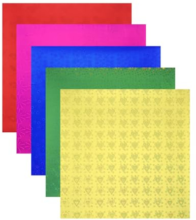 sourcing map 50 hojas de papel de origami con purpurina de 12 x 12 cm, papel de aluminio metálico brillante, holográfico, cuadrado, plegable, para manualidades, 12 x 12 cm, dorado, verde, rojo y azul