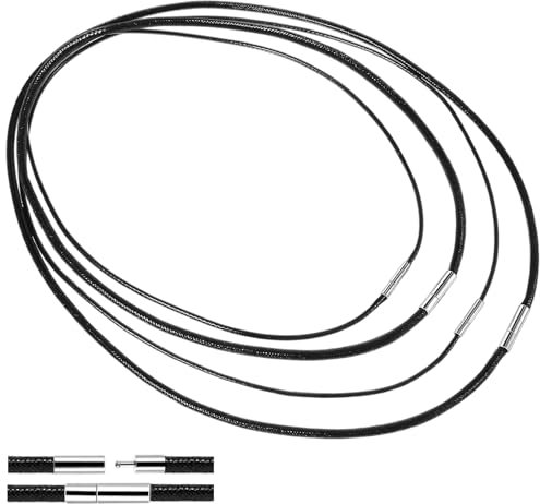 4 Stk Leder Halskette, Geflochten Kunstleder Kette mit Verschluss für Herren und Damen, Schwarz, Kautschuk Schmuck für Armbänder DIY Handwerk