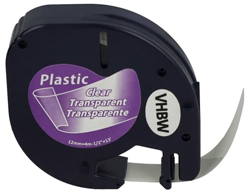 vhbw Schriftband-Kassette Plastik kompatibel mit Dymo LetraTag XR Etiketten-Drucker 4m x 12mm Schwarz auf Transparent, Kunststoff