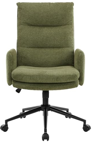 IWMH Home Office Chair, High-back Desk Chair,Upholstered Office Chair with Wheels and Armrests, Adjustable Height Armchair,Ergonomic Swivel Desk Chair (Green)