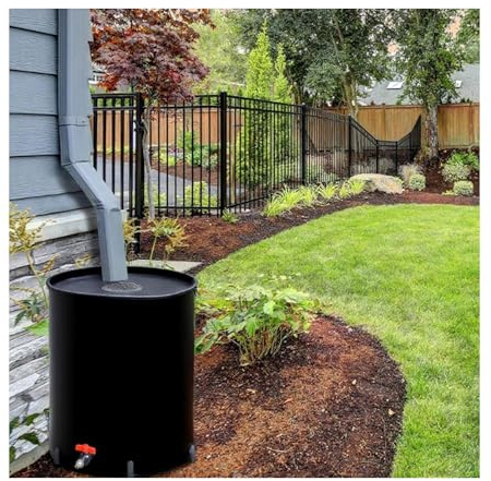 Barile per pioggia ecologico da 50 l, serbatoio portatile per acqua da esterno con filtro per irrigazione da giardino e raccolta dell'acqua piovana (nero) - Soluzioni idriche sostenibili