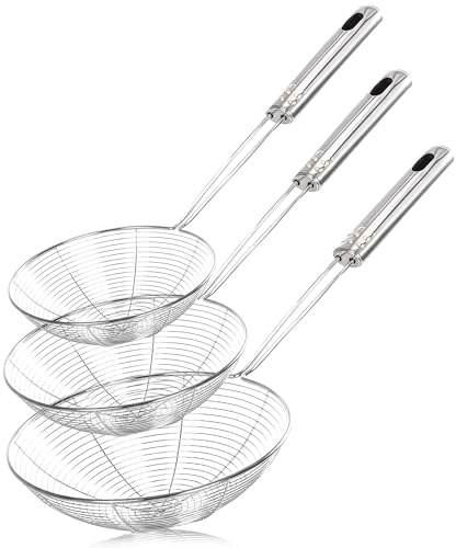Ensemble de 3 pièces araignée passoire cuisine，ecumoire cuisine inox，passoire inox pates，Pour les aliments frits, les pâtes, raviolis