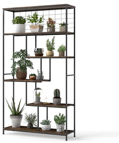 COSTWAY Växtställ 6 våningar, växthylla i metall, blomhylla med spaljé för klätterväxter, blomställ blomtrappa, bokhylla för inomhus balkong vardagsrum, brun, 100 x 30 x 180 cm