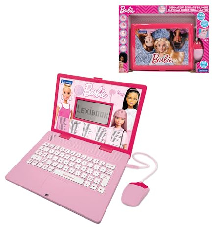 Lexibook Barbie, Computer educativo bilingue Francese/Inglese, Giocattolo per Bambini con 124 attività per imparare, divertirsi e suonare pianoforte, rosa, JC598BBi1LXB