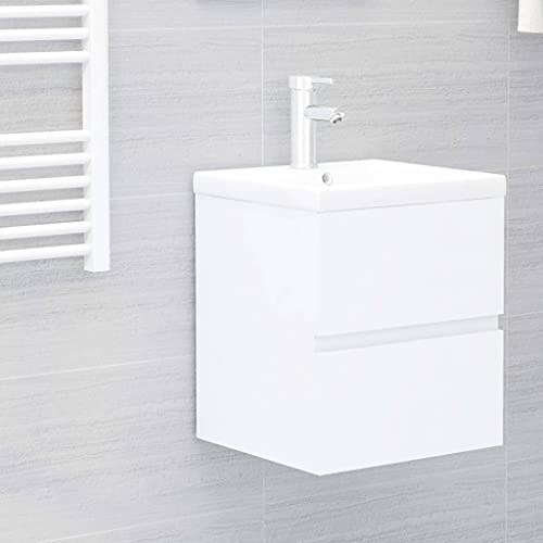zylophax tvättställsunderskåp vit av trämaterial med keramisk handfatsunderskåp 42 x 39 x 18 cm, 1 låda, trycköppen avloppsarmatur, varmt och kallt vatten armatur