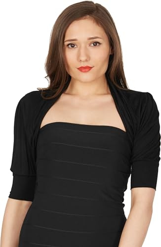 BlackButterfly Women's Half Sleeve Shrug, Black, XL