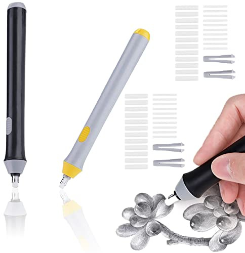 Mein HERZ 2 Pack Gomme électrique du Dessin de l'artiste Gomme à Effacer électrique 44 pcs Gommes de Rechange, à piles - Effacement Facile et Confortable - Gomme de 2,3 mm et 5 mm (Noir + Gris)