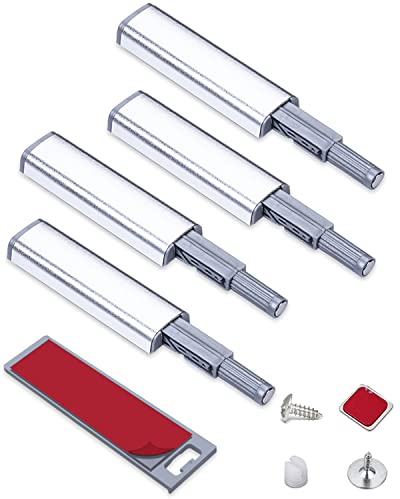 Push to Open Aimant Porte Placard Jiayi 4 Pièces Aluminium Loquet Magnetique Push Open Poussoir Placard Fermeture Magnétiques pour Armoire Systeme Push to Open Amortisseur Tiroir