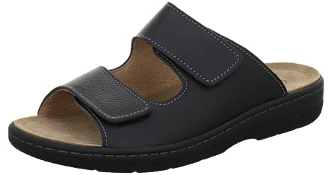 AFS-Schuhe 3502 Hausschuhe für Herren mit Klettverschluss aus Leder für lose Einlagen (45 EU, schwarz)