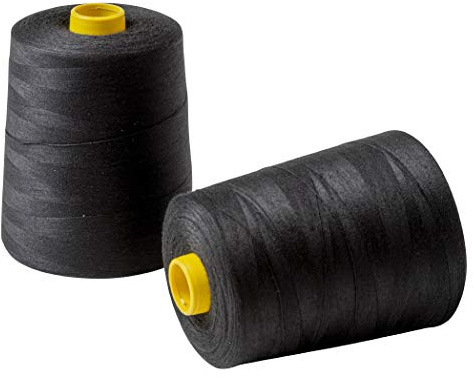 IPEA Hilo de Coser para Máquina de Coser – 2 Bobinas Grandes de 9000 Metros (18.000 metros en total) – Hilo de Poliéster para Costur – Color Negro – Altura 12 cm