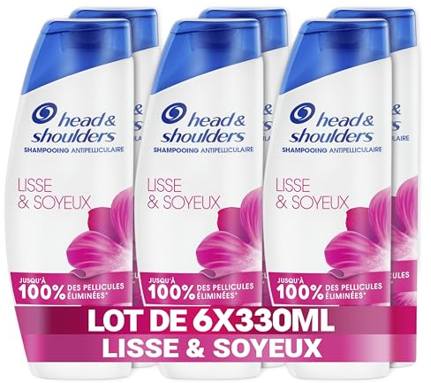 Head & Shoulders Lisse & Soyeux Shampoing Antipelliculaire 6x330ml; Usage Quotidien; Jusqu'à 100% des Pellicules Éliminées, Cliniquement Prouvé; Tous Types de Cheveux et de Cuir Chevelu