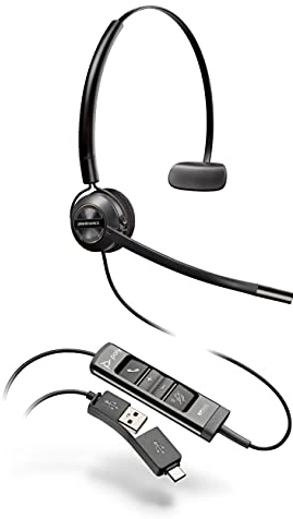 Poly – EncorePro 545-USB-Headset mit USB-A und USB-C (Plantronics) – Akustischer Gehörschutz – Tasten zum Halten und Annehmen von Anrufen – Konvertible Tragevariante