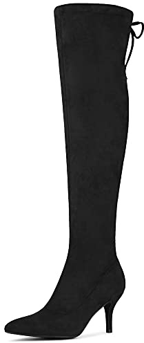 Allegra K Women's Stiletto Heels Thigh High Over the Knee High Boots Black 7 UK/Label Size 9 US
