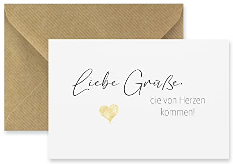 Merz Designkarten 1 edle Designerkarte Klappkarte für Freundschaft mit Naturumschlag - 10,5x14,8cm, Geburtstagskarte, Beste Freundin, Freund, Bekannte, Danke Bedanken, Gruß Karte Grußkarte, Weiß Gold