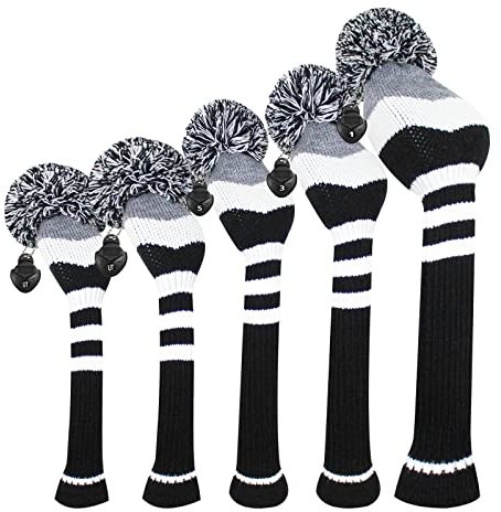 Scott Edward Strick-Golfschlägerabdeckung für Hölzer und Fahrer, Set mit 5 Schlägerhauben, schützt Holz (460 cc), 1 Fairway-Holz, 2 und Hybrid/UT2 mit drehbaren Schlägernummernschildern