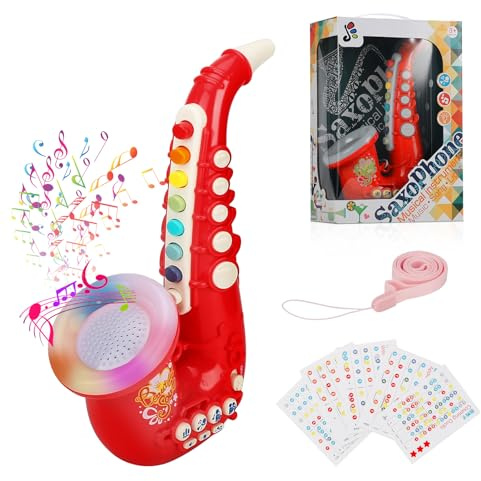 Coikes Saxophone Jouet pour Enfants Saxophone 8 Notes en Plastique avec Instruments de Musique de Musique Jouet éducatif précoce Portable Trompette pour Enfants Bébé Garçons Filles (Rouge)