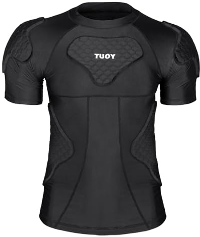 DGYAO Shoulder Protector Padded Comprssion T Shirt, Men's Rugby Safe Guard Top for Chest Rib Football Paintball Baseball