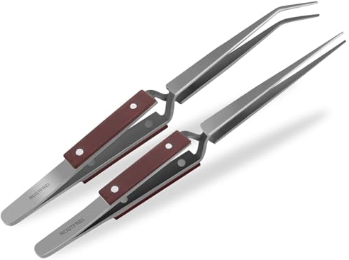 Klemmpinzetten Set Kreuzpinzette Lötpinzette Technische Pinzette Gerade Abgewinkelt Gebogen glatte Spitze Isolierende Hartfaser Griffe Edelstahl Markenqualität Basteln Modellbau 2er Set
