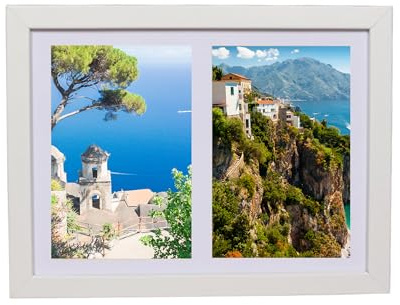 Cadre photo collage BD ART - En MDF - 17 x 23 cm - Blanc - Pour deux photos - Avec passe-partout 10 x 15 cm - Cadre moderne à suspendre au mur ou à poser sur une étagère