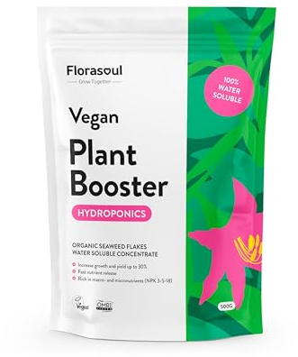 Florasoul® Hydroponic Plant Food Certfied Vegan Organic Fertiliser, 100% Water Soluble, Highly Concentrated Up to 30% More Growth and Yield, Directly from the Manufacturer 18 oz/350 Gal