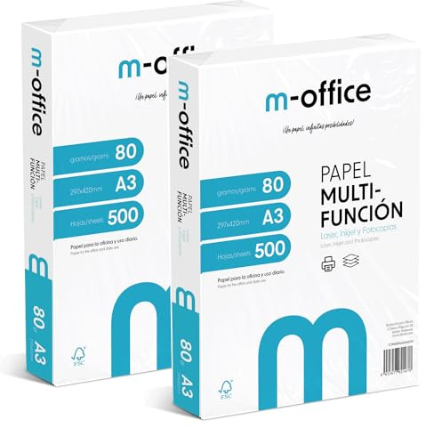 A3-arkpaket 80 g, 2-pack 500 Ark, Multifunktionspapper För Bläckstråleskrivare Och Laser, A4 297 x 420 mm - Perfekt För Kontor Och Hem · M-Office (1 000 Ark)