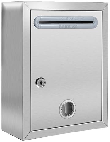 QSLKI Buzón De Pared, Buzón Exterior De Acero, Buzón De Correo Individual, con Ventanas De Visualización, Llaves, Buzón De Gran Capacidad para Cartas, Fácil De Instalar, Plateado