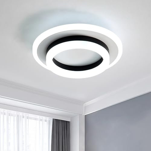 SENQIU Lampada da Soffitto a LED, Plafoniera LED Soffitto Moderna Rotondo 24W 2700LM, Lampadario Nero Moderno in Acrilico per Soggiorno Bagno Cucina Sala Pranzo, Luce Bianca Fredda 6500K, 20CM