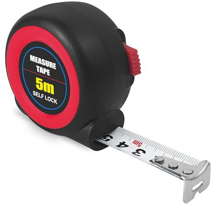 Wantli 5 m x 19 mm Cinta Métrica, Cinta métrica con cierre automático, Cinta de Acero Resistente, Revestimiento Duradero, Estuche bimaterial ergonómico, Clip para cinturón y cordón de nailon