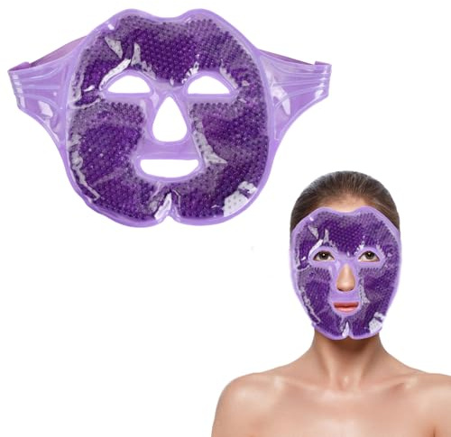 Maschera di Ghiaccio, Maschera Gel Riutilizzabile per Viso, Uomo e Donna Maschera in Gel Rinfrescante per Occhi Gonfi, Cerchi Scuri, Emicrania, Gonfiore del Viso, Occhi Asciutti (Viola)