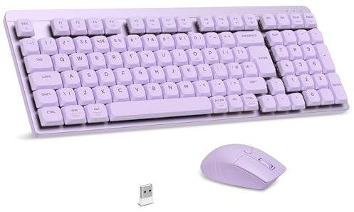 LeadsaiL FA98 Low-Profile Wireless Mechanical Keyboard and Mouse Set, 2.4G Wireless and Comfort Semi-quiet Typing, 98-Key Compact Slim 96% Keyboard for Windows/MacOS PC Laptop - Purple