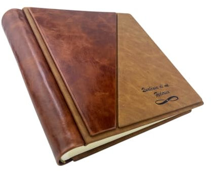 Album Fotografico Artigianale -Diago Cuoio- in Vero Cuoio e simil Nabuk, Personalizza incisione, classico con velina,Matrimonio,Compleanno,Regalo,Wedding,Anniversario (Te Liscio/Te, Inciso)