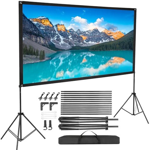 Trintion 120 Leinwand Beamer mit Ständer,Tragbare HD 4K Faltbare Projektionsleinwand Faltenfrei Rückseite Front 16:9, 160° Betrachtungswinkel, Leinwand mit Stativ