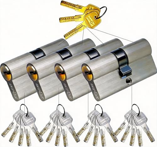 SEPOX 4 Pack 60mm(30/30) Euro Double Lock Cylinder, Master Key System, Brushed Nickel, Alloy Casing High-Security 6-Pin Brass Cylinder Plug, for Front Door, Office & Airbnb Key Management