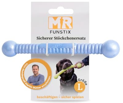 Martin Rütter FUNSTIX Stöckchenersatz für Hunde Größe: L, Farbe: Metallic-Blau – Flexibler & sicherer Apportierstab aus TPE – Schwimmfähig, robust & lebensmittelecht
