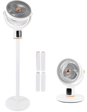 VBESTLIFE Oscillating Stående Fläkt, Snabb Luftcirkulation USB Laddas med Fjärrkontroll, 12 Timmar Timer, 12 Hastigheter, Justerbar Höjd för Sovrum Sovsal