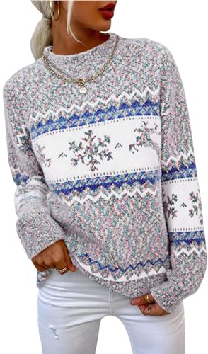Demegimi Maglioni Natalizi Donna Pullover Natale Maglietta a Manica Lunga Maglione Natalizio Fiocco Neve Alce Girocollo Donna Maglione Festa Natale