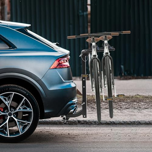Car Bike Rack, Hitch Mount Bike Rack for 2-Bike, Steel Bicycle Carrier with Anti-Wobble Lock System, Hitch Tightener & Straps, Easy to Assemble For Cars Trucks SUV's Minivans